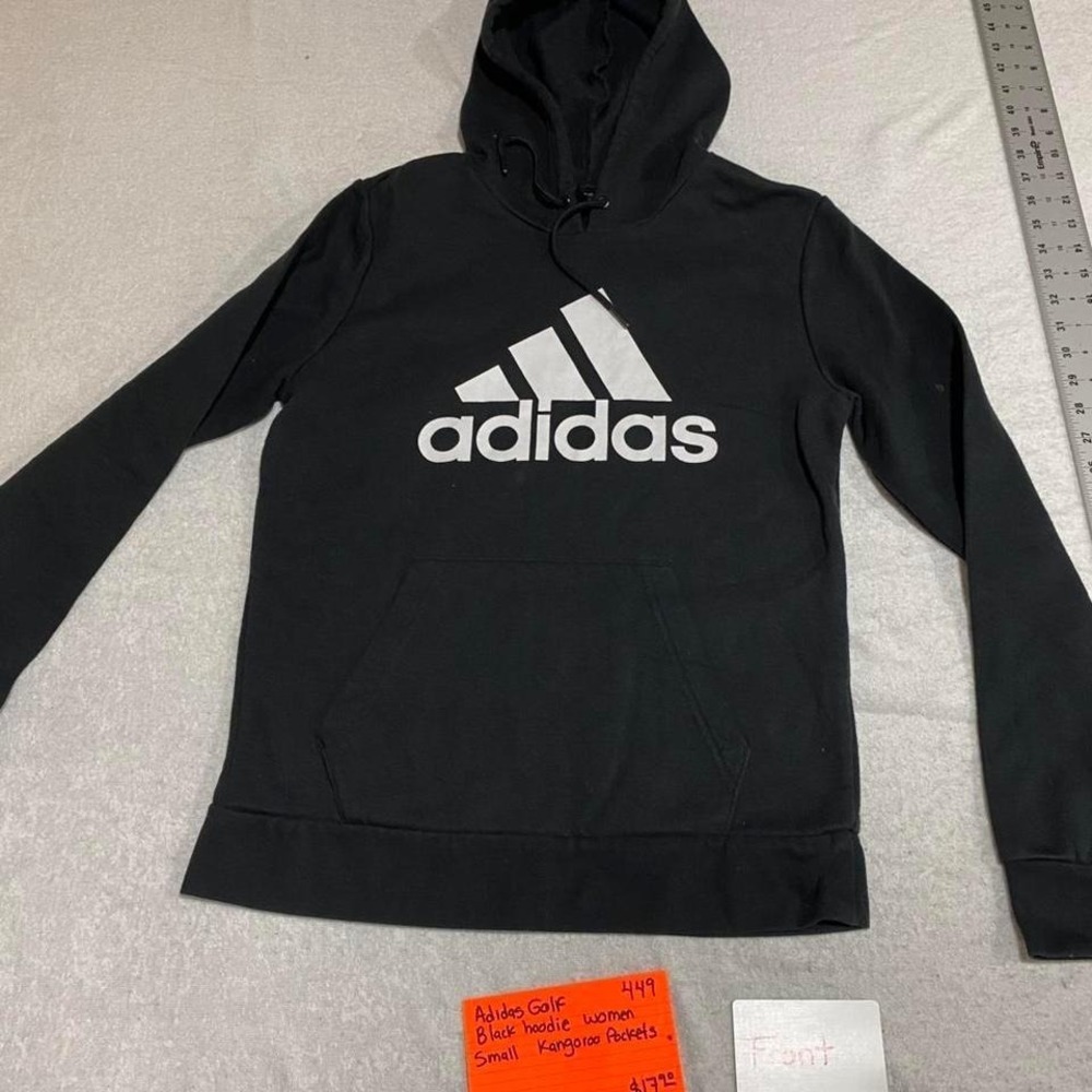 Black Adidas Golf hoodie with white logo on the front women small. SKU449#Adidas